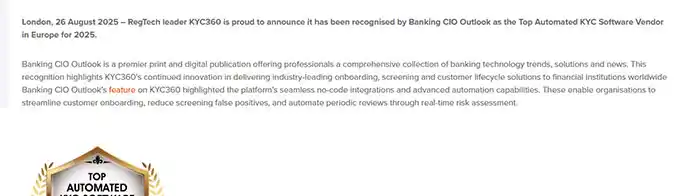 KYC360 recognition
